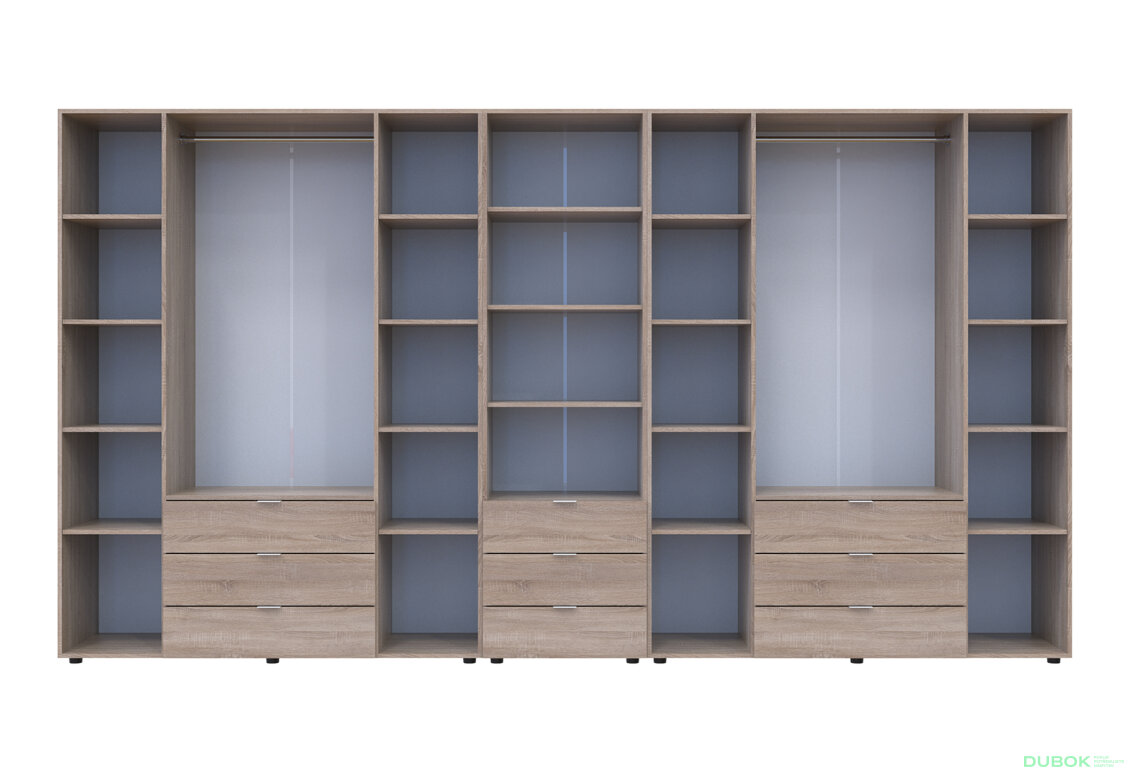 Obrázek 5 - Skříň osmidveřová s regálem se zásuvkami Gelar 370 cm dub sonoma