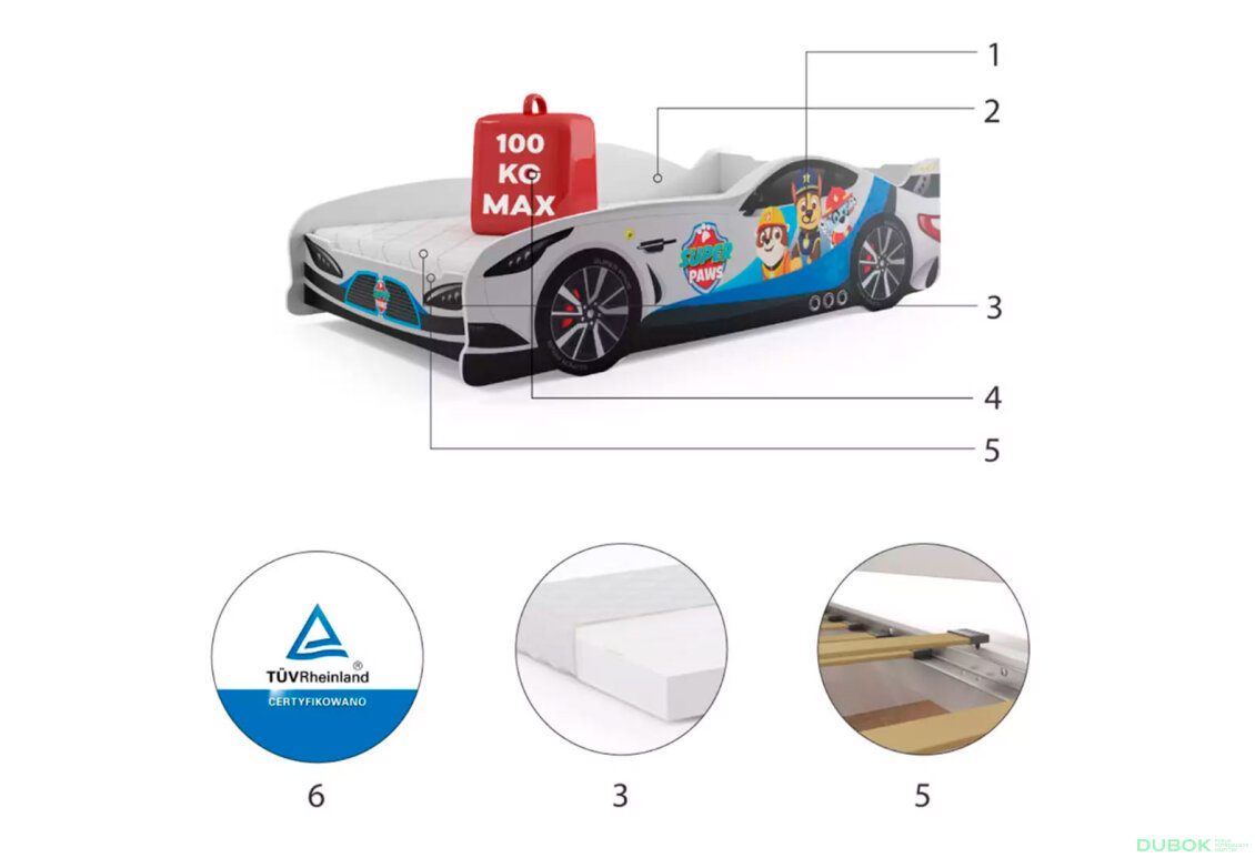 Obrázek 4 - Postel pro děti Cars 80x160 s roštem Tlapková patrola