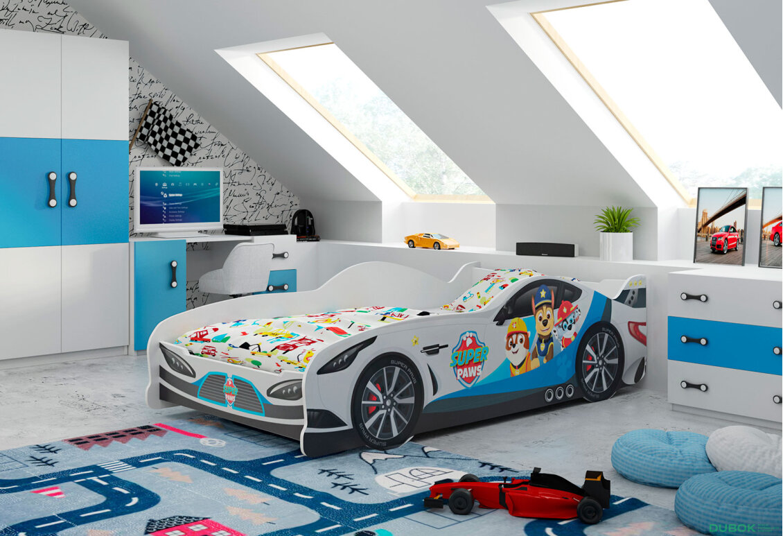 Obrázek 2 - Postel pro děti Cars 80x160 s roštem Tlapková patrola