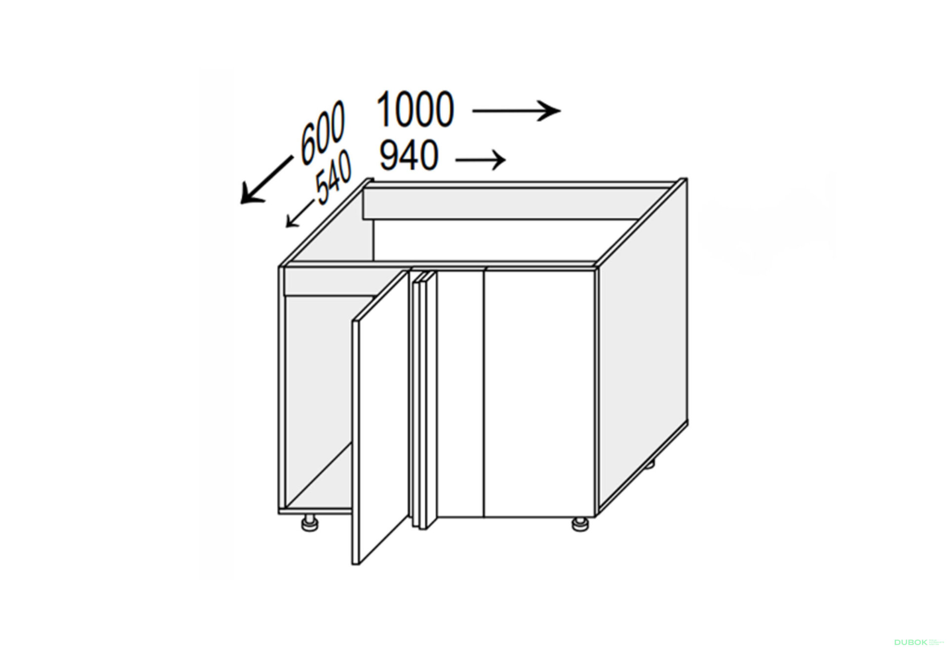 Obrázek 1 - Spodní roh N 90°/820x1000x600 1dveře Leo