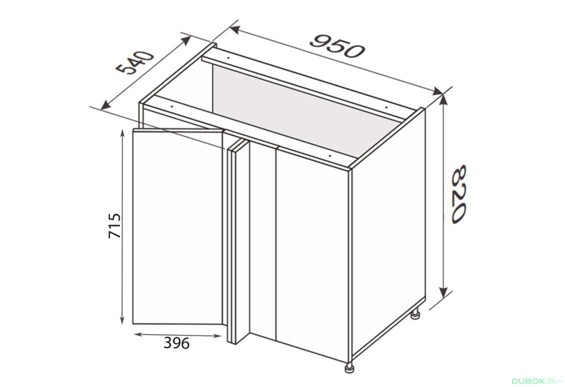Obrázek 2 - Spodní roh H 90°/820x1000x600 1dv levý Millenium