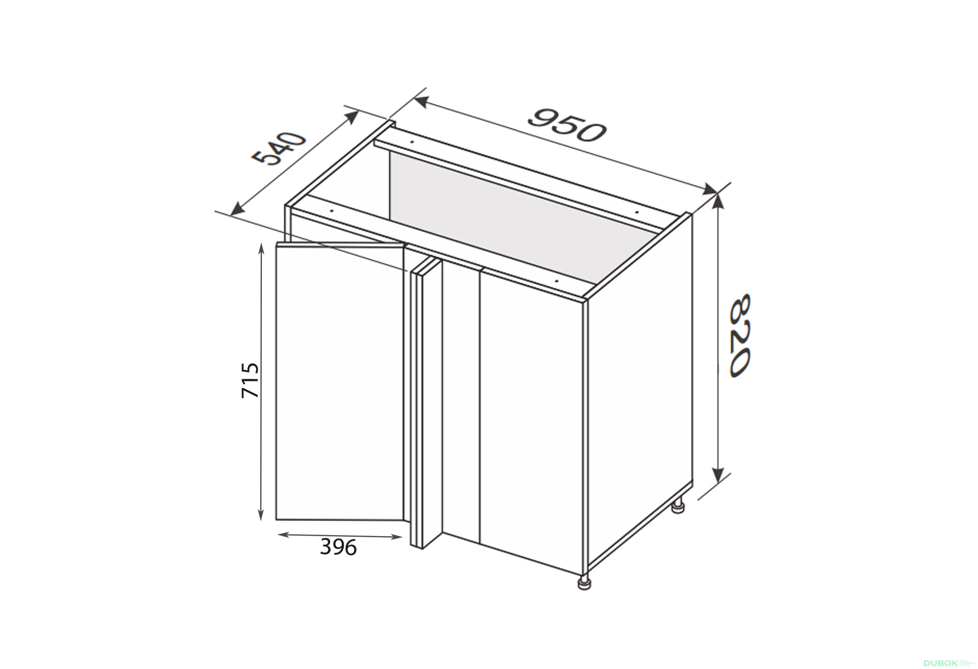 Obrázek 1 - Spodní roh N 90°/820x1000x600 1dv Pro Blum levý Millenium Premium