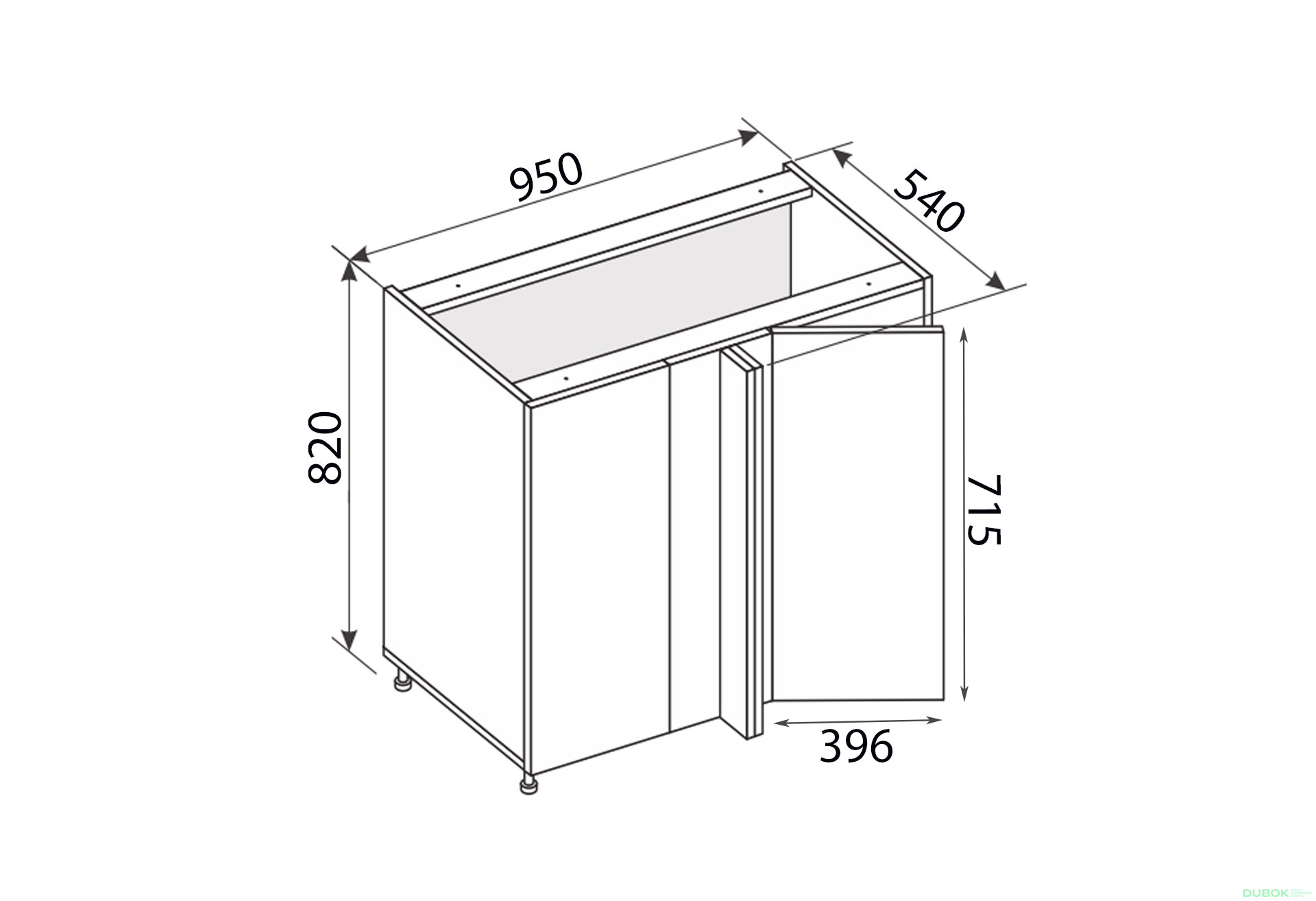 Obrázek 3 - Spodní roh H 90°/820x1000x600 1dveře Pro Blum pravý Millenium Premium