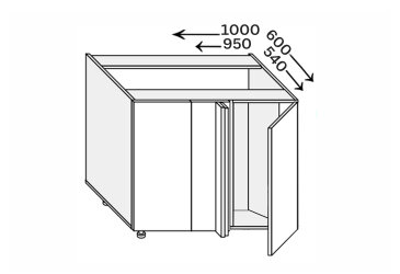 Obrázek Spodní roh H 90°/820x1000x600 1dveře Pro Blum pravý