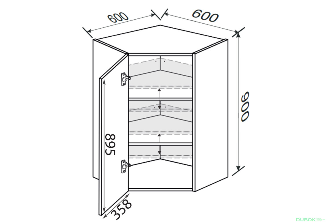 Obrázek 2 - Vrchní roh V 45°/900 (600x600) 1dveře Glory