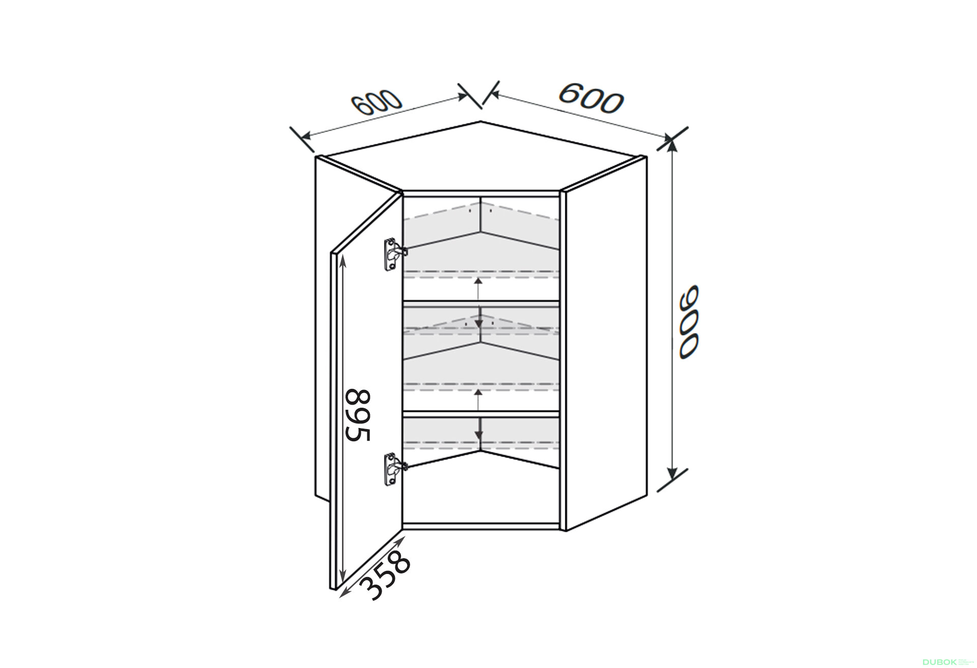 Obrázek 2 - Vrchní roh V 45°/900 (600x600) 1dv Leo