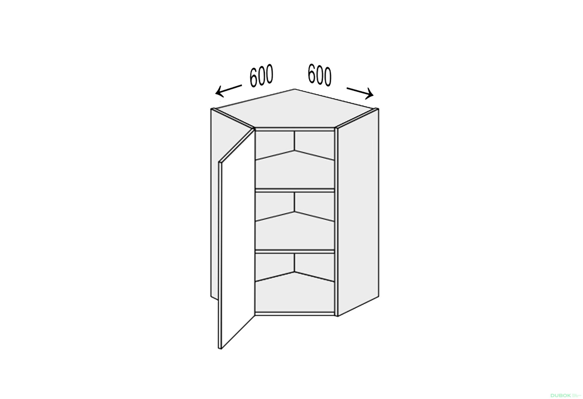 Obrázek 1 - Vrchní roh 45°/720 (600x600) 1dveře Leo