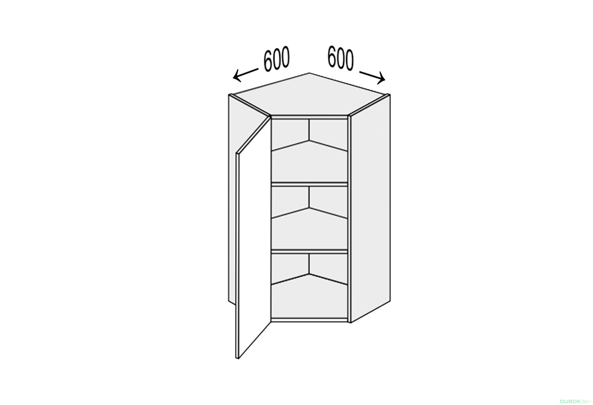 Obrázek 1 - Vrchní roh V 45°/900 (600x600) 1dveře Pro Blum Mary