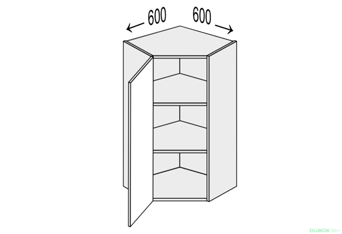Vrchní roh V 45°/900 (600x600) 1dveře Pro Blum Mary