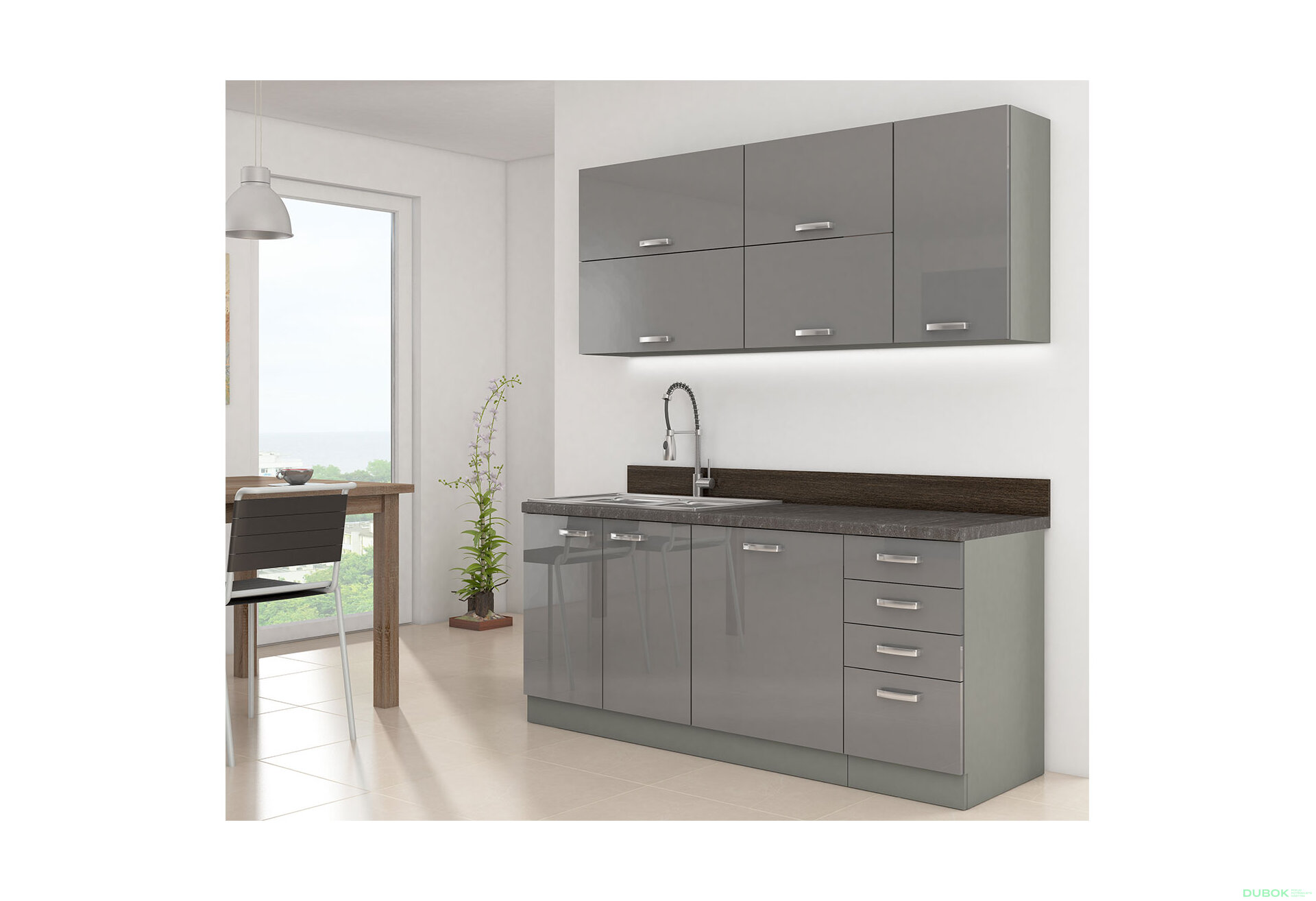 Obrázek 1 - Kuchyňská sestava 1.8 m Grey šedý platinový / šedý lesk