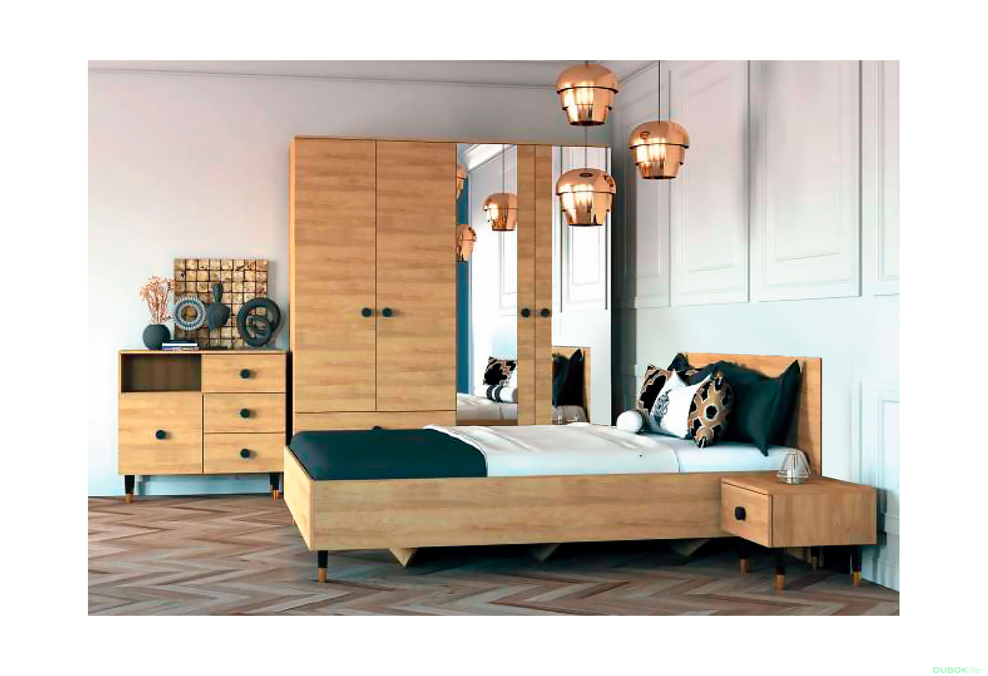 Obrázek 1 - Ložnicová sestava 4D Lux hickory přírodní + černá Idczak meble