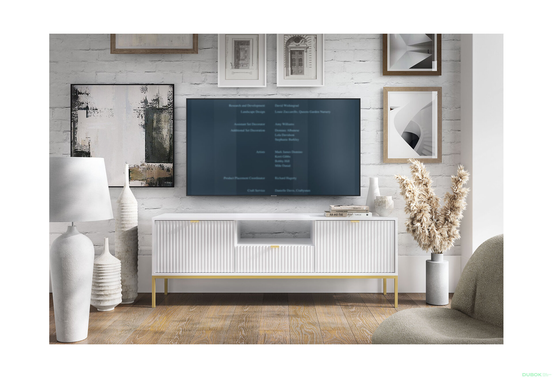 Obrázek 4 - TV stolek RTV154 bílý Nova Zlaté nohy / zlatý úchytky