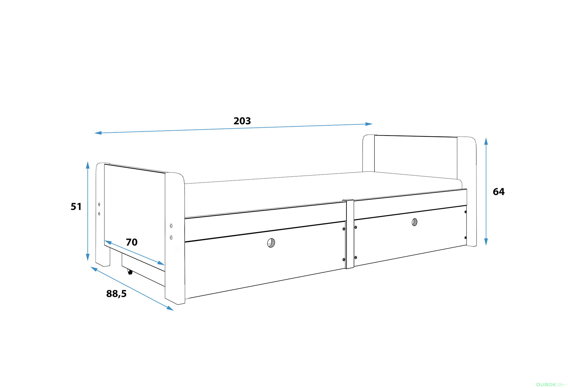 Obrázek 4 - Postel Arek bílé / grafit+ zásuvka 80x200 cm s roštem, matrací
