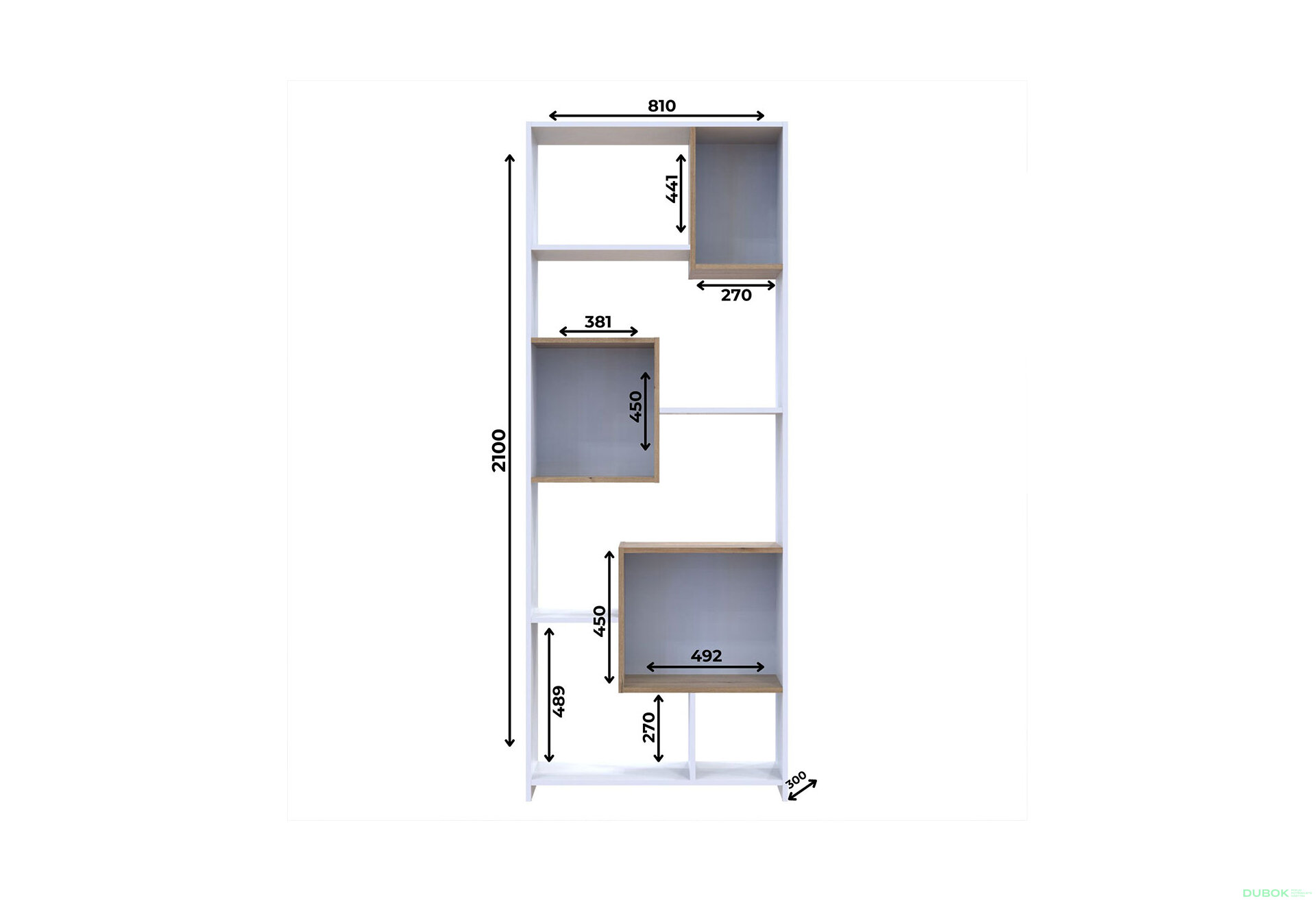 Obrázek 6 - Vysoký regál BS1 Bílá / Dub evoke 81x30x210