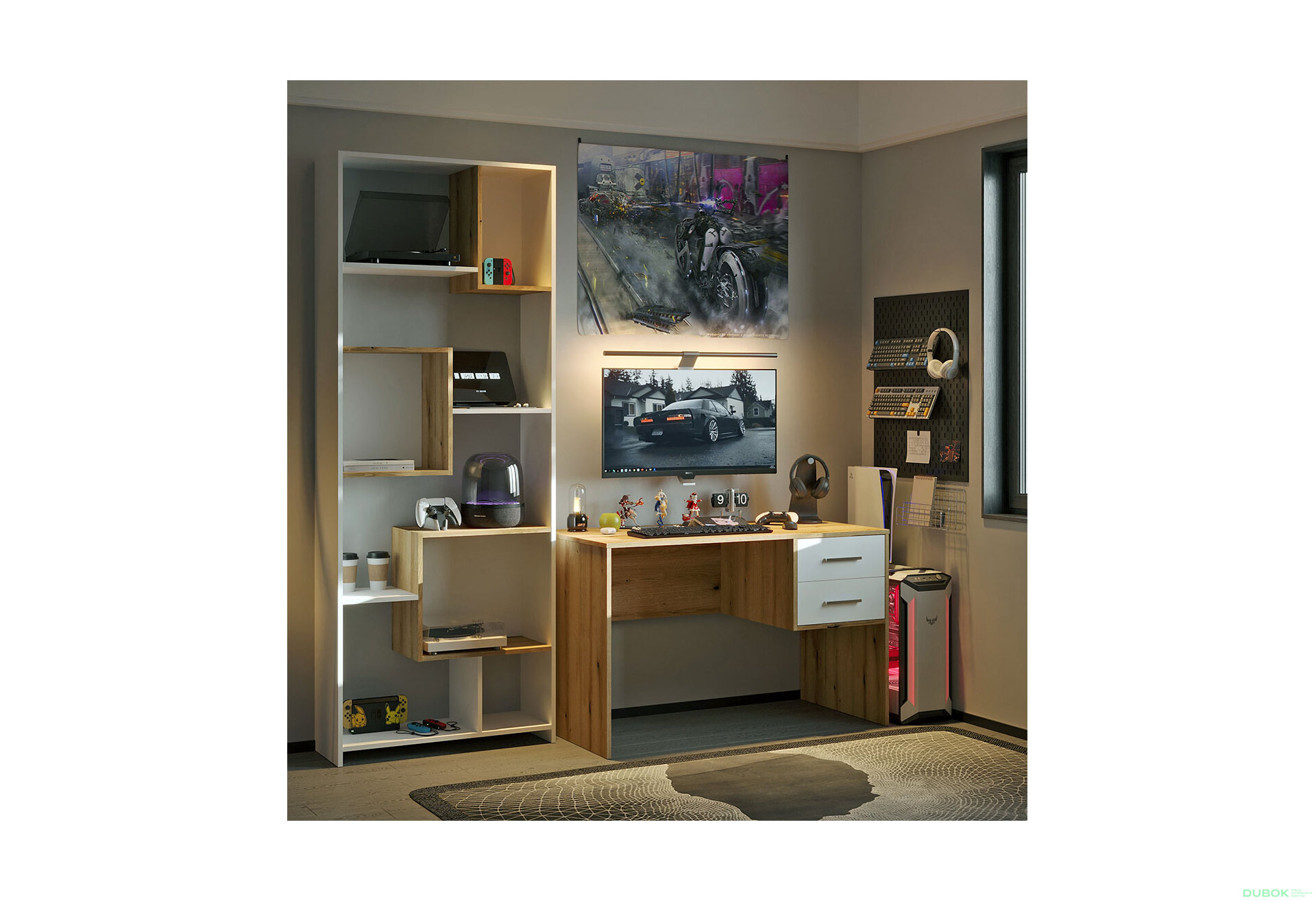 Obrázek 2 - Vysoký regál BS1 Bílá / Dub evoke 81x30x210