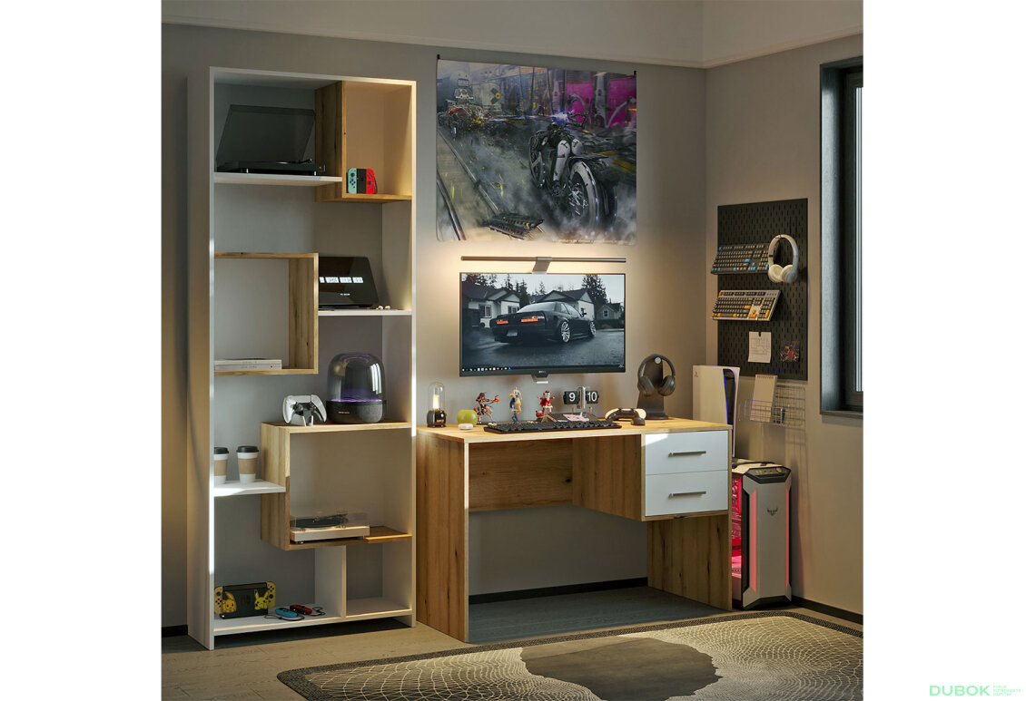 Obrázek 2 - Vysoký regál BS1 Bílá / Dub evoke 81x30x210