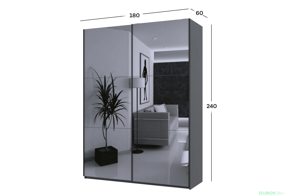 Obrázek 6 - Skříň s posuvnými dveřmi G-Caiser se 2 zrcadly, 180 cm, grafit