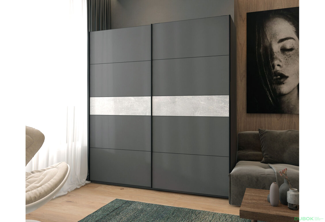 Obrázek 2 - Skříň s posuvnými dveřmi G-Caiser, 2dveřová, DTD, 220 cm, grafit / vložka beton