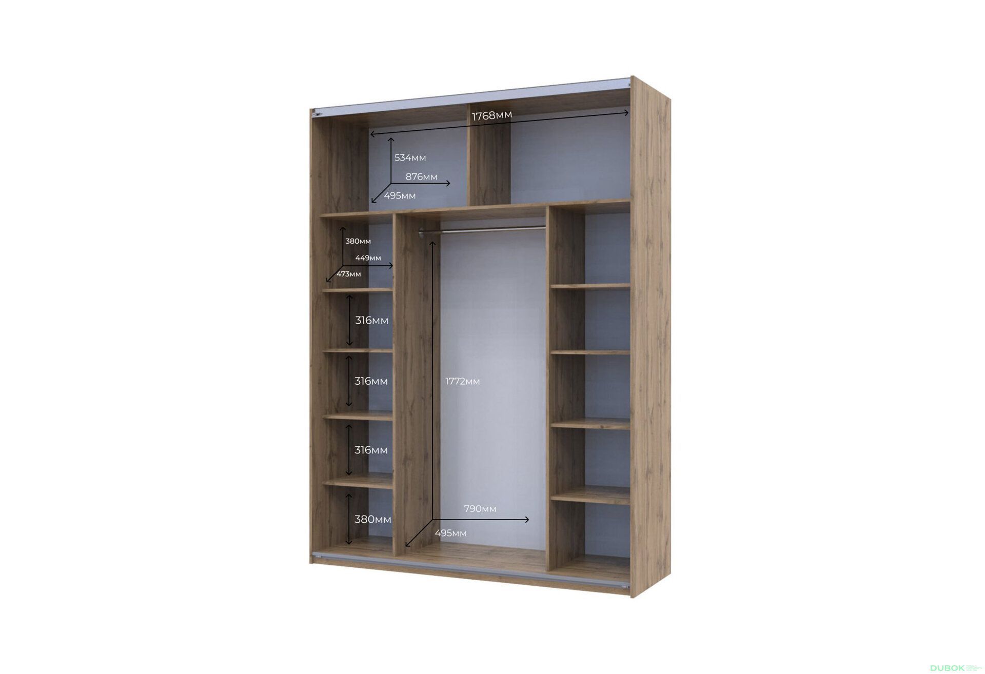 Obrázek 4 - Skříň s posuvnými dveřmi Taho 2 Zrcadla 180x60x240 G-Caiser
