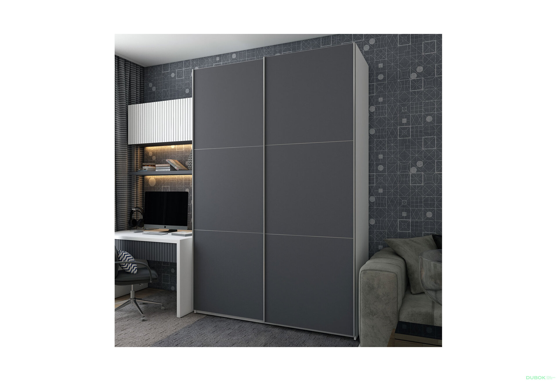 Obrázek 2 - Skříň s posuvnými dveřmi Bílý Grafit 2 DTD / 3 části 160x60x240 G-Caiser