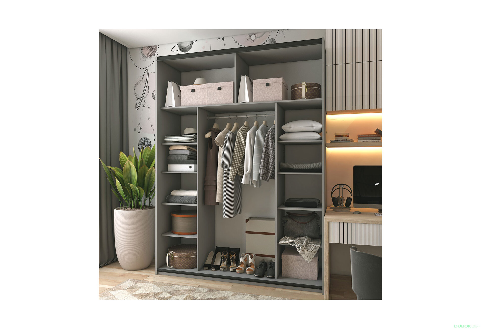 Obrázek 3 - Skříň s posuvnými dveřmi Grafit / Grafit 1 DTD / 1 zrcadlo 180x60x240 G-Caiser