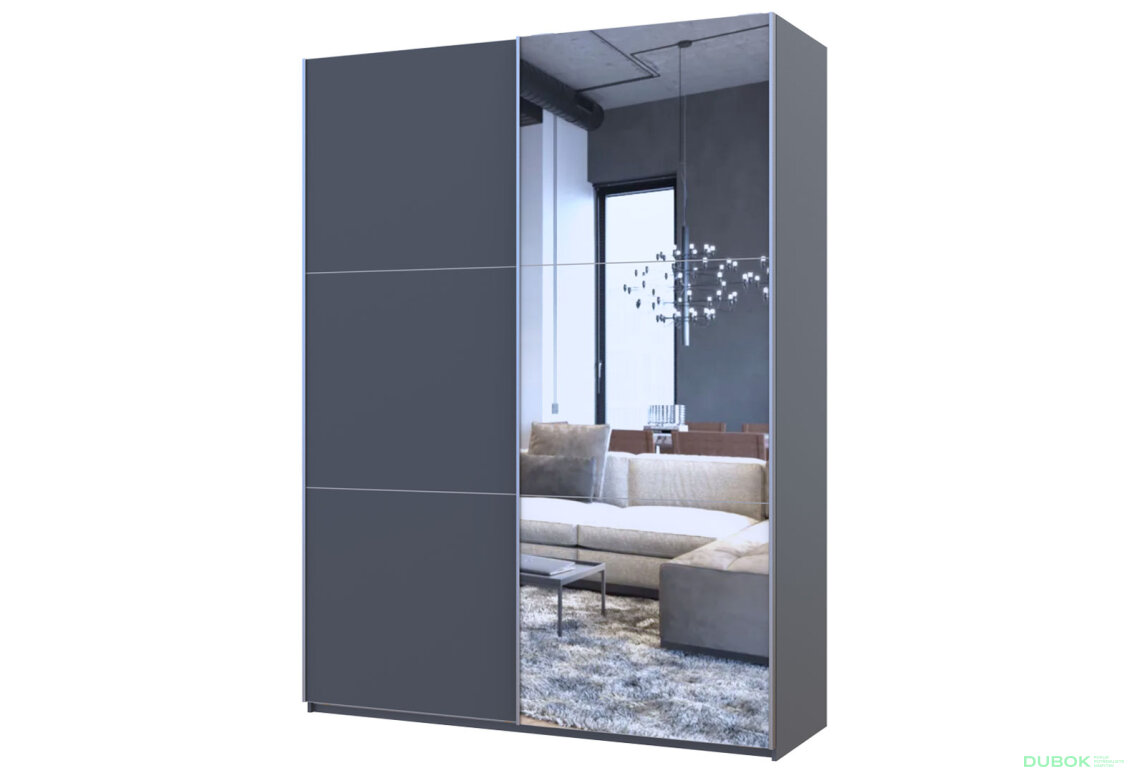Skříň G-Caiser Doros s 2 dveřmi: DTD + zrcadlo, 160 cm, grafit