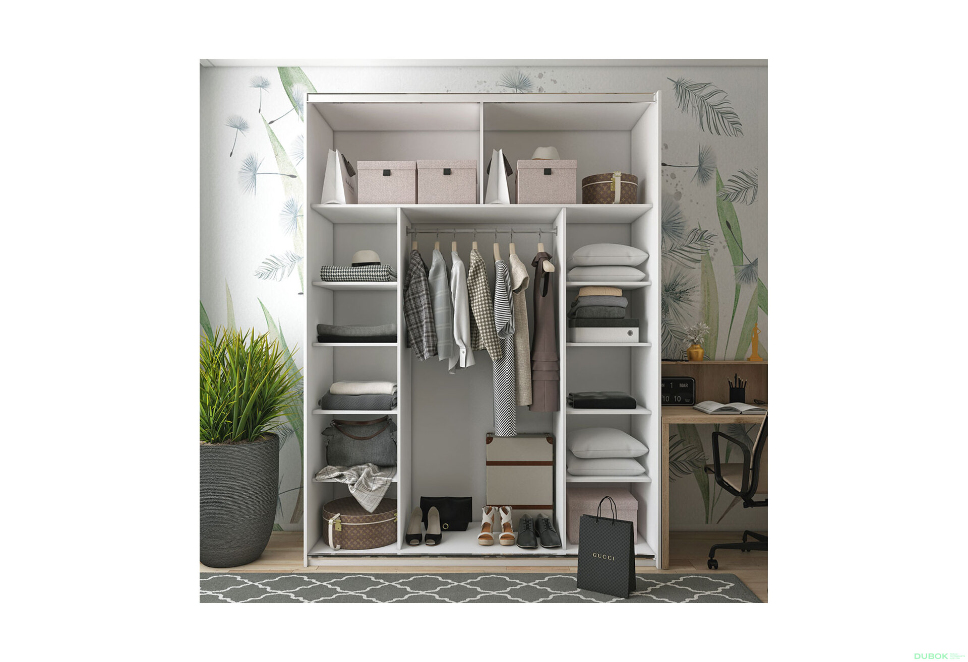 Obrázek 3 - Skříň s posuvnými dveřmi Bílý Grafit/Bílý 1 DTD / 1 sklo / 3 části 180x60x240 G-Caiser