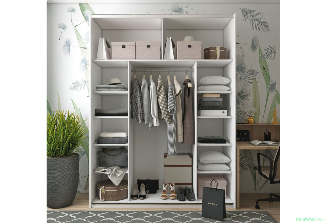 Obrázek 3 - Skříň s posuvnými dveřmi Bílý Grafit/Bílý 1 DTD / 1 sklo / 3 části 180x60x240 G-Caiser