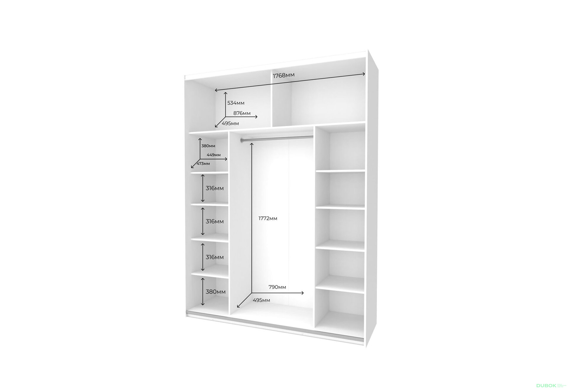 Obrázek 5 - Skříň s posuvnými dveřmi Bílý Grafit 1 DTD / 1 zrcadlo 180x60x240 G-Caiser