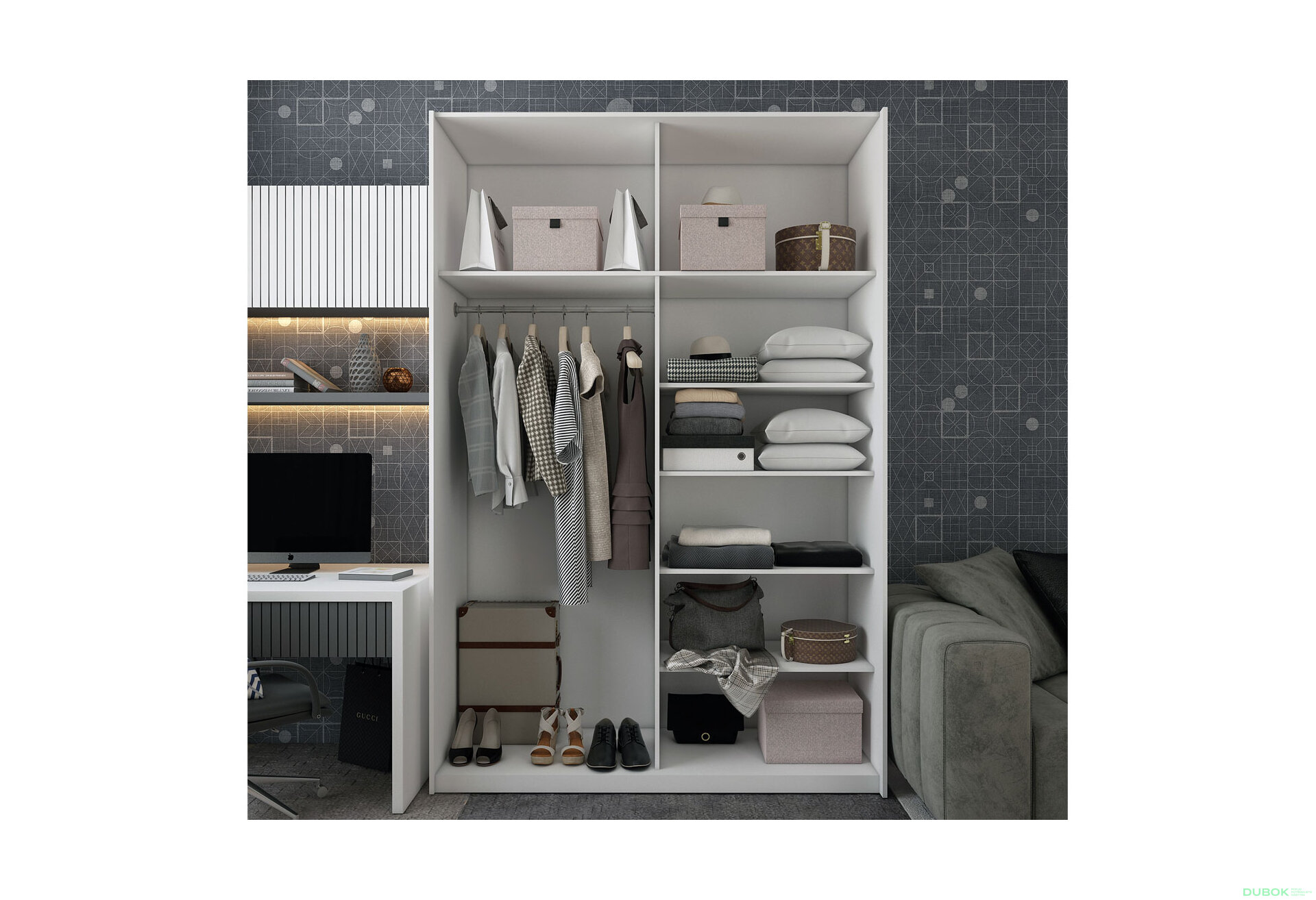 Obrázek 3 - Šatní skříň G-Caiser s 2 dveřmi: LTD + zrcadlo, 160 cm, bílá / grafit