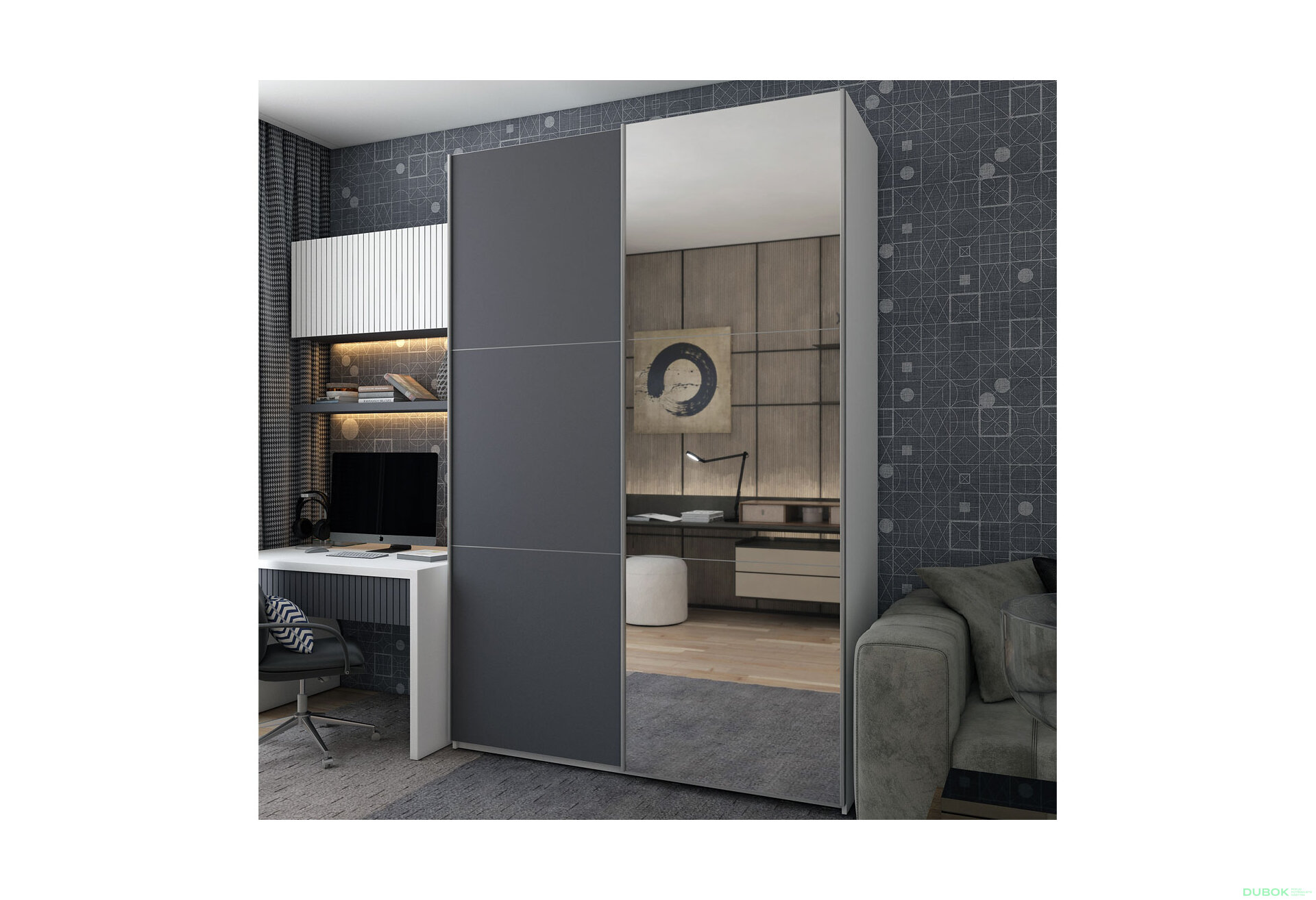 Obrázek 2 - Šatní skříň G-Caiser s 2 dveřmi: LTD + zrcadlo, 160 cm, bílá / grafit