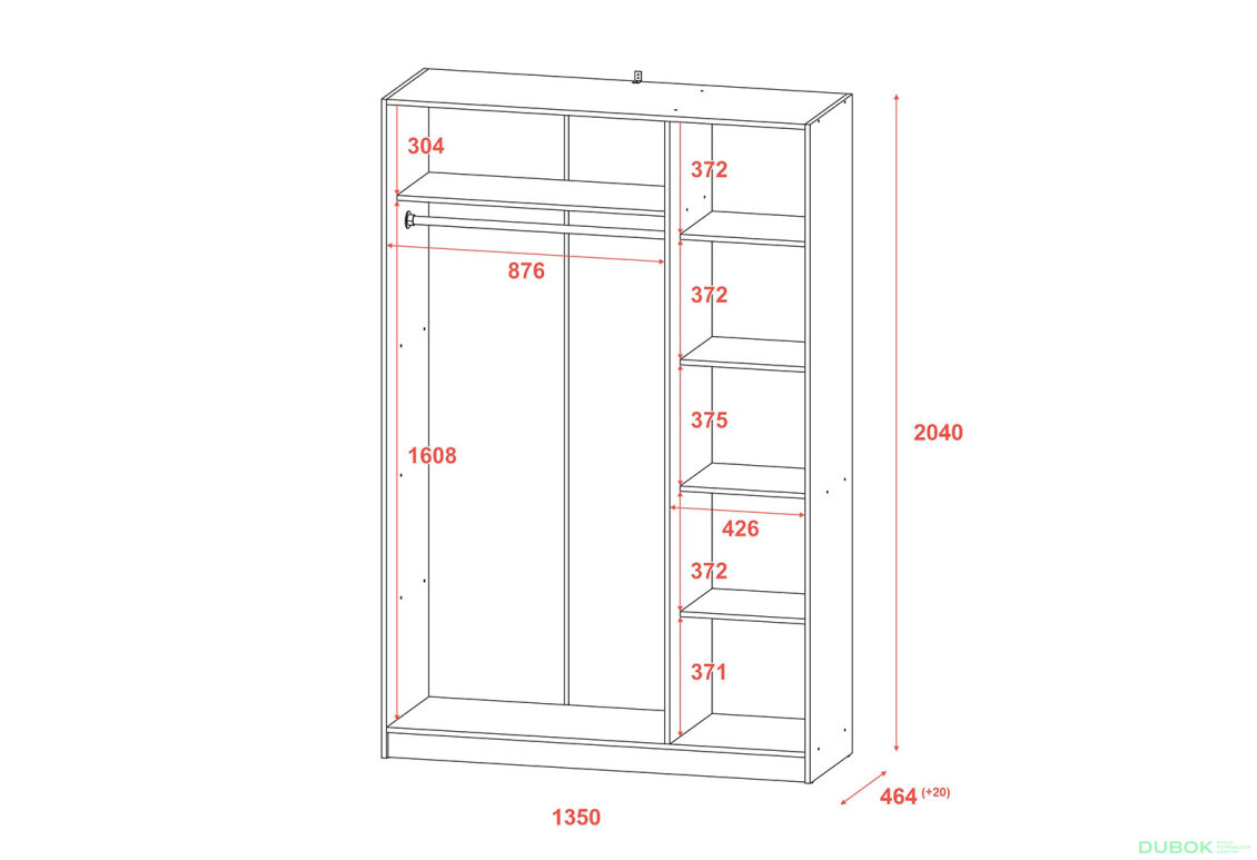 Obrázek 9 - Skříň Promo s 3 dveřmi 135 cm, šedá