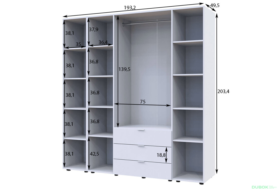 Obrázek 4 - Skříň čtyřdveřová s regálem Gelar 193.2 cm Dub sonoma
