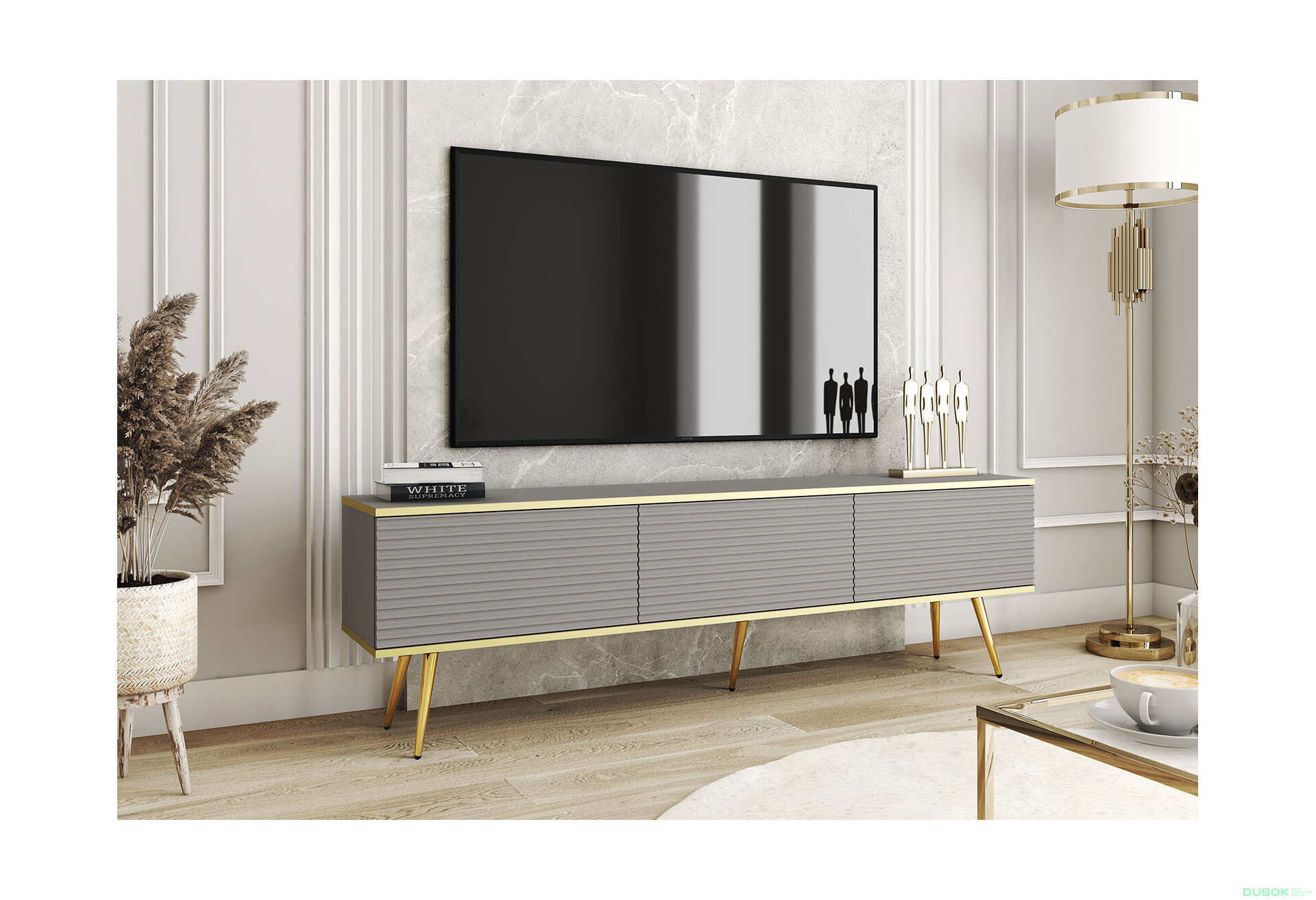 Obrázek 2 - TV stolek RTV 175 MDF šedý, zlaté nohy Oro