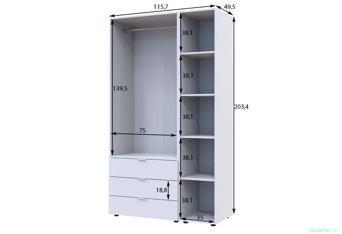 Obrázek 5 - Skříň dvoudveřová s regálem Gelar 115.7 cm Grafit