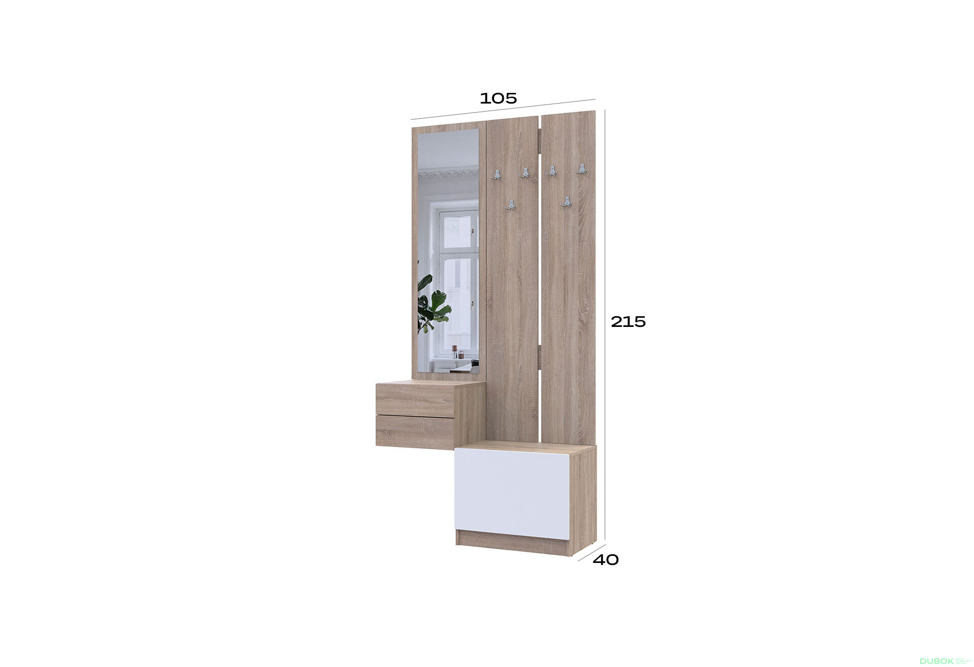 Obrázek 8 - Sada 105 cm s ramínkem dub sonoma / bílá Sola