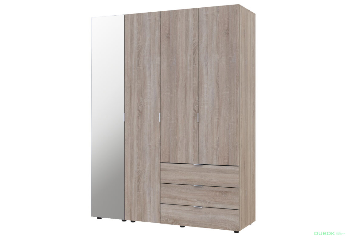 Skříň čtyřdveřová se zrcadlem Gelar 155.2 cm Dub sonoma