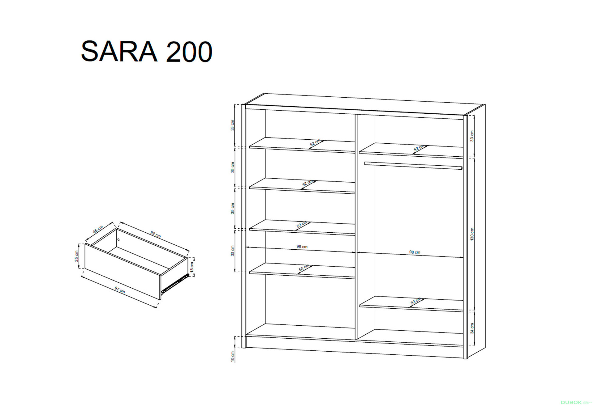 Obrázek 4 - Skříň 200 bílý / dub sonoma Sara