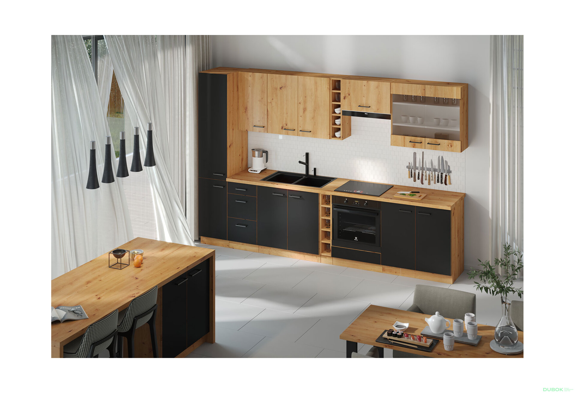Obrázek 2 - Kuchyňská sestava 3.15 m dub artisan / černý mat Modena