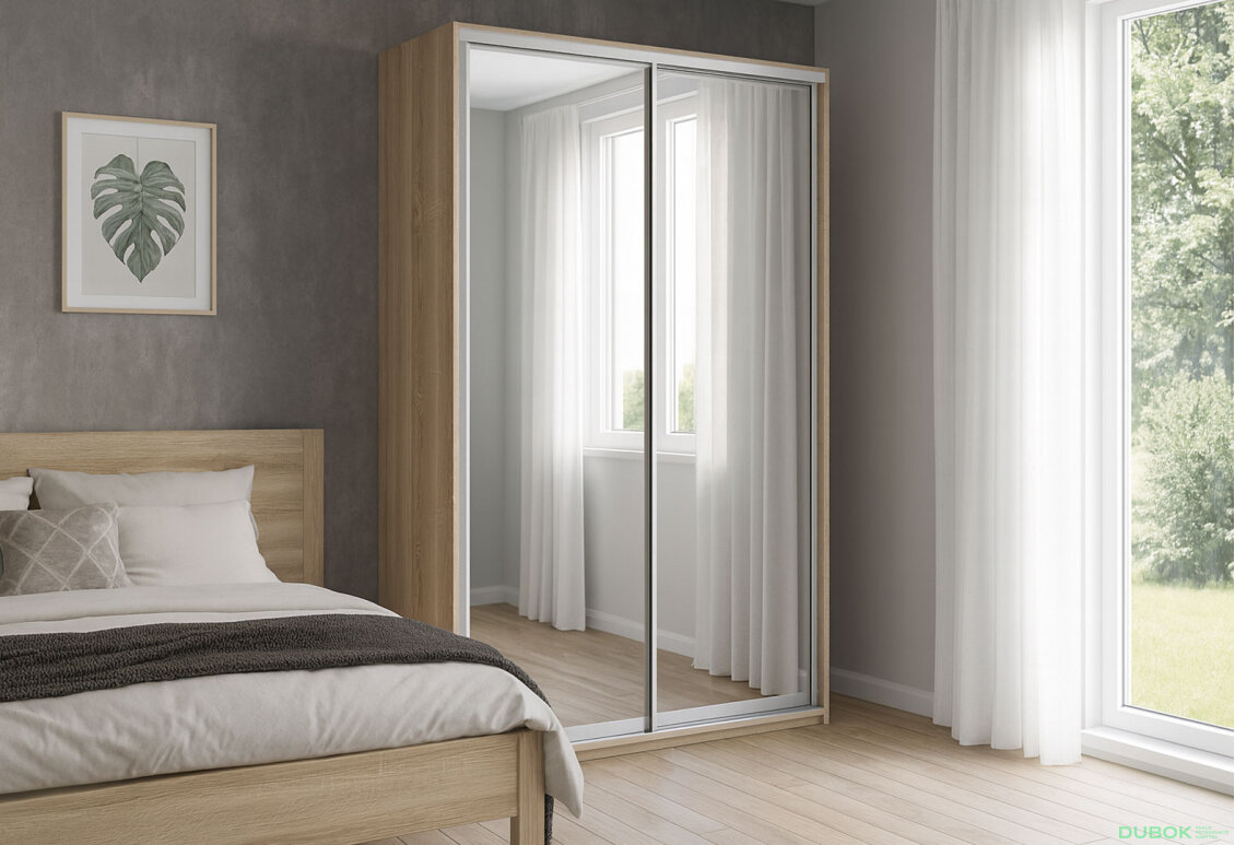 Obrázek 2 - Skříň 2D 1500x2400x600, 2 zrcadla, Světlý dub sonoma