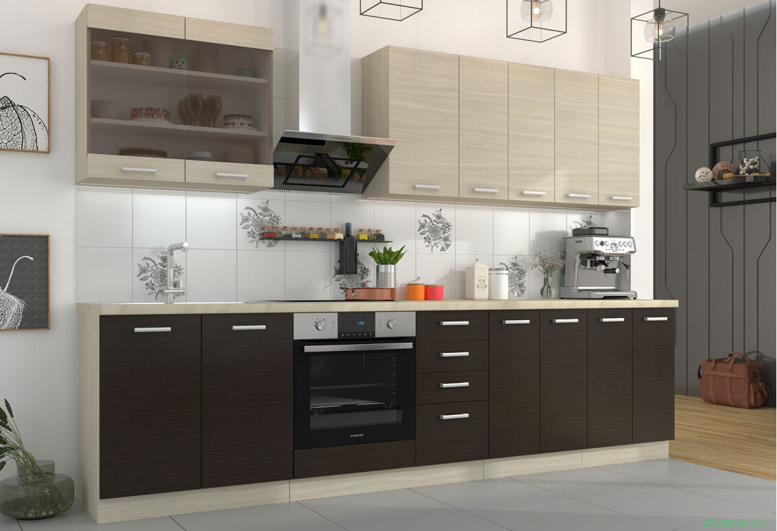 Kuchyňská sestava 3.0 m Chamonix dub ferrara / tmavé legno