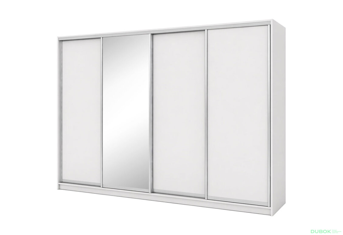 Skříň s posuvnými dveřmi 3000x2400x600 3LTD 1 zrcadlo nymphea alba, profil stříbrný