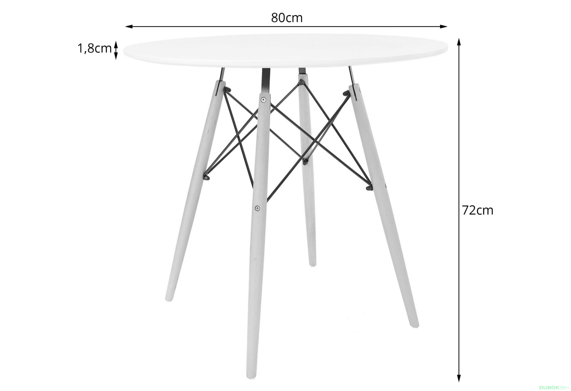 Obrázek 2 - Stůl TODI Kulatý 80cm - bílý / černé nohy