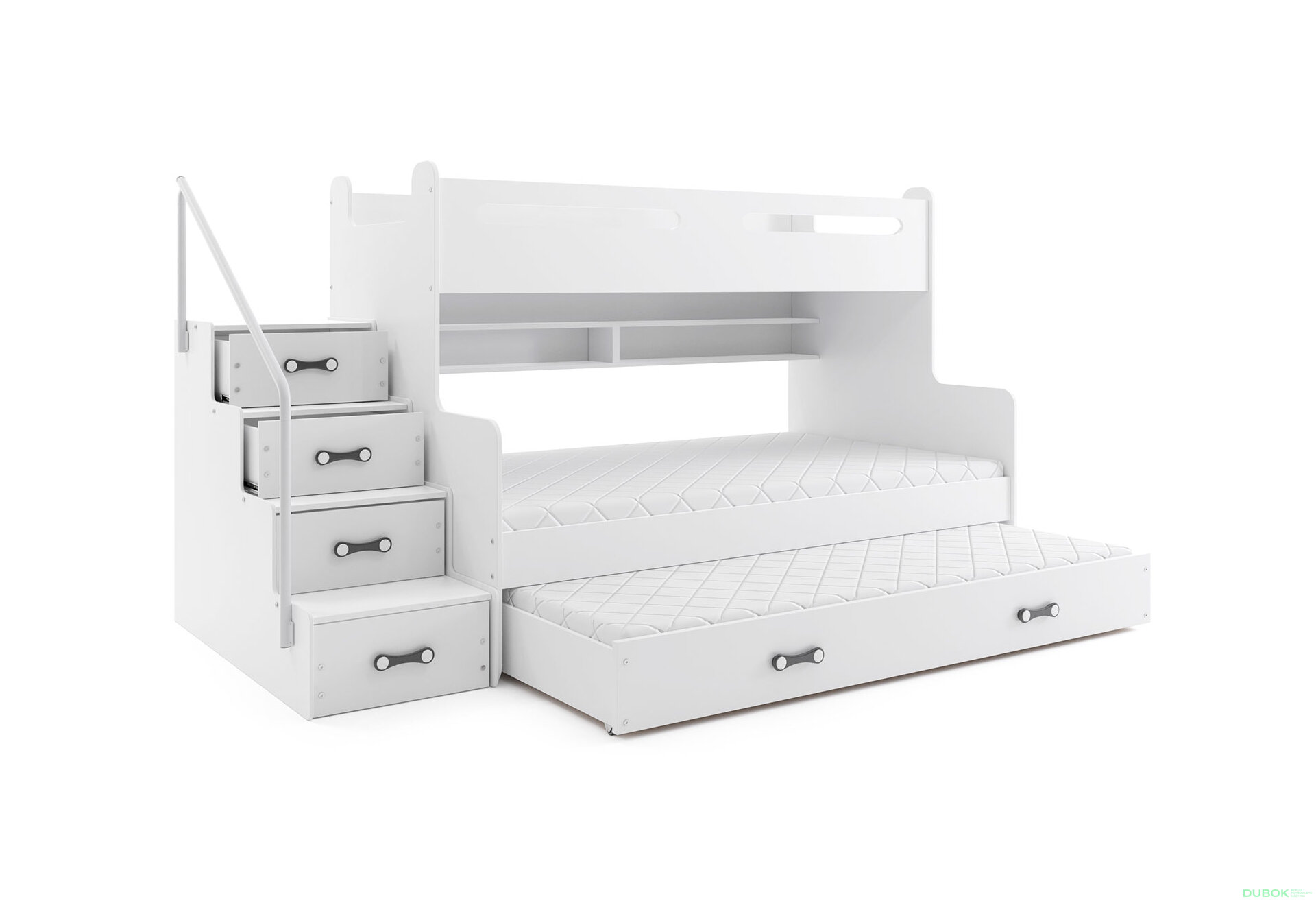 Obrázek 1 - Patrová postel Max 3 pro tři osoby bílé 80x200 / 120x200 / 80x190, s roštem, matrací