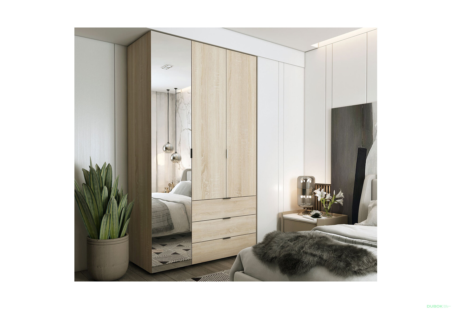 Obrázek 2 - Skříň třídveřová se zrcadlem Gelar 116.5 cm Dub sonoma