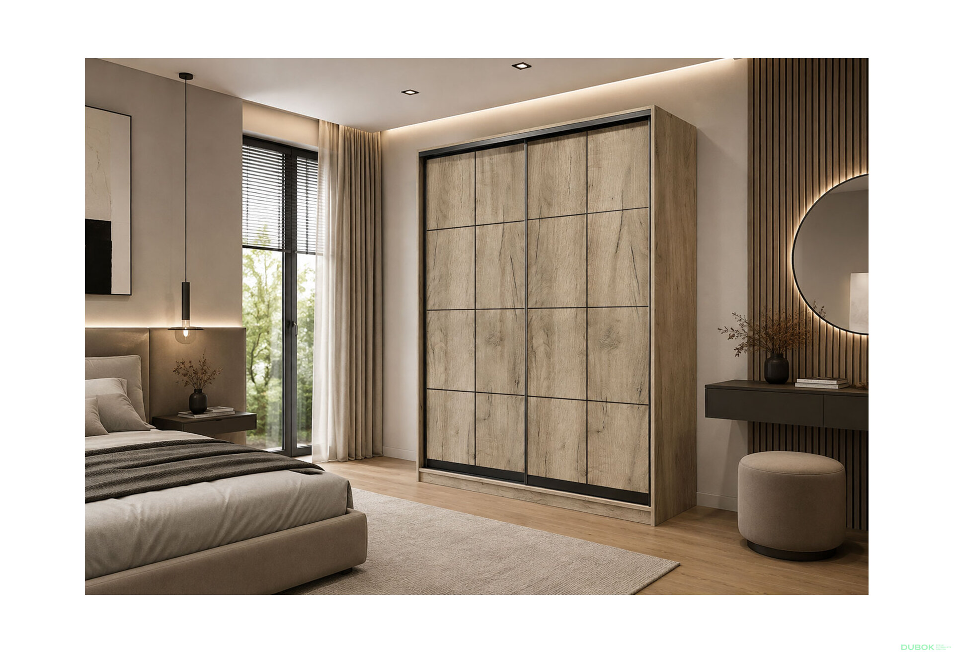 Obrázek 2 - Skříň 2D Loft 1500x2400x600, 2 DTD Lines BL, Dub kraft šedý
