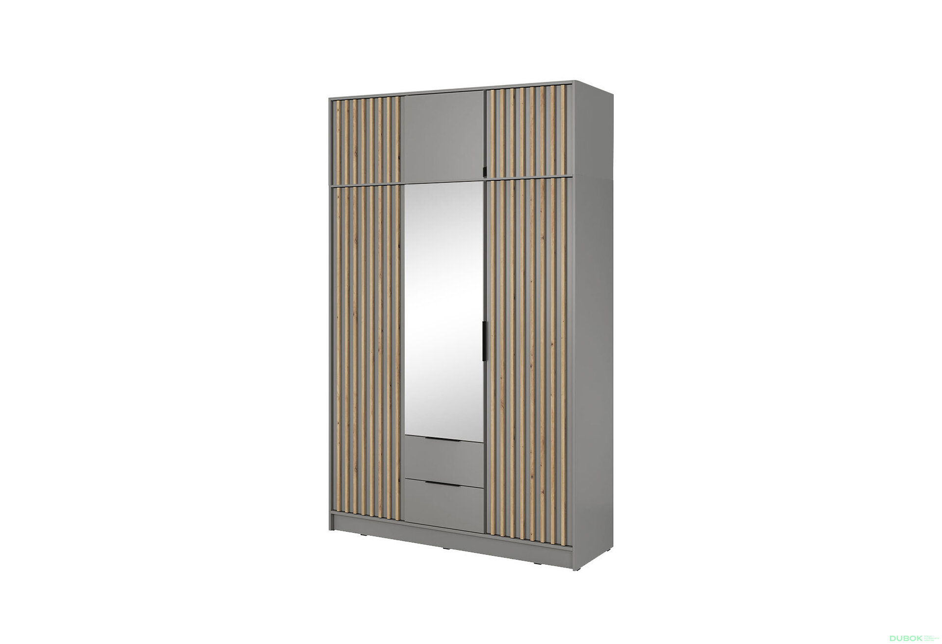 Obrázek 1 - Skříň 3D se zrcadlem a antresolí šedá Nelly