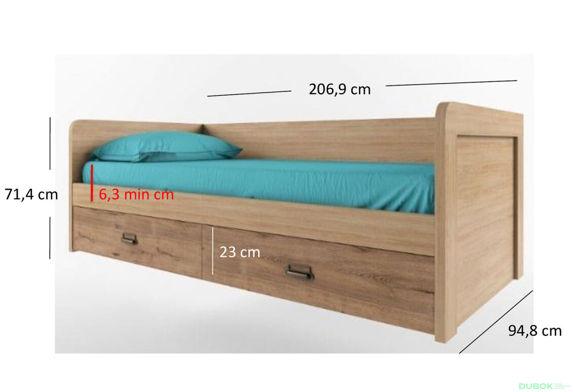 Obrázek 4 - Postel 2s/90x200 s roštem madura / wellington Diesel