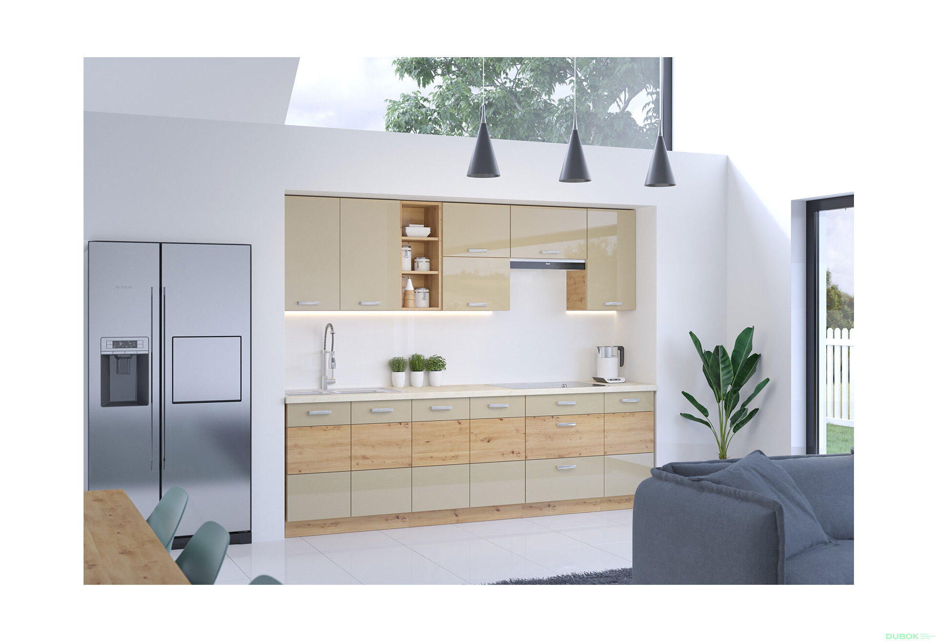 Obrázek 1 - Kuchyňská sestava 2.6 m Artisan / cappuccino lesk
