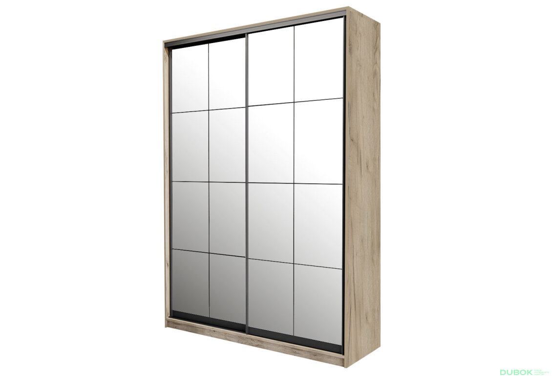 Skříň 2D Loft 1200x2400x600, 2 zrcadla Lines BL, Dub kraft šedý